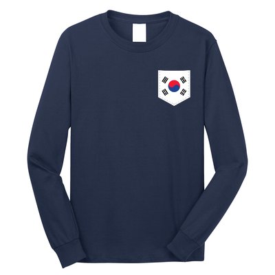 South Korea Flag With Printed South Korean Flag Pocket Long Sleeve Shirt