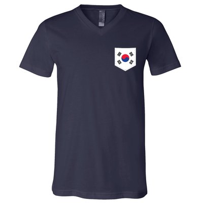 South Korea Flag With Printed South Korean Flag Pocket V-Neck T-Shirt