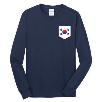 South Korea Flag With Printed South Korean Flag Pocket Tall Long Sleeve T-Shirt