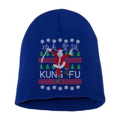 Santa Kung Fu Flick Ugly Christmas Gift Art Kung Fu Santa Gift Short Acrylic Beanie