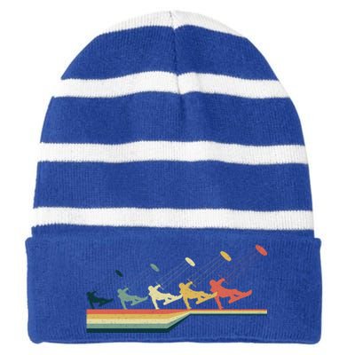 Snow Kiting Funny Gift Vintage Retro Meaningful Gift Striped Beanie with Solid Band