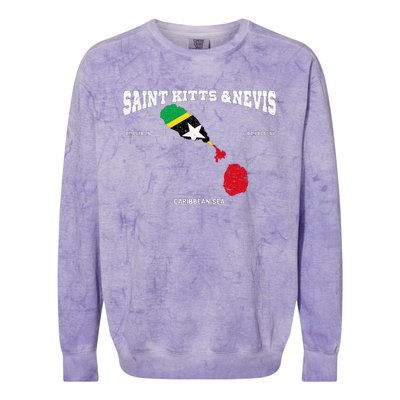 St Kitts Flag And Map St Kitts And Nevis Coordinates Colorblast Crewneck Sweatshirt