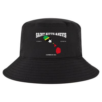 St Kitts Flag And Map St Kitts And Nevis Coordinates Cool Comfort Performance Bucket Hat