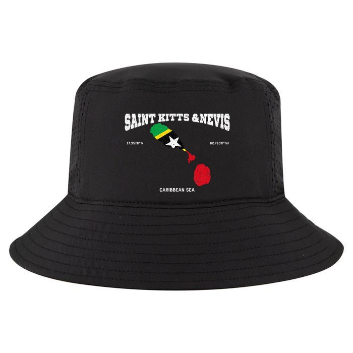 St Kitts Flag And Map St Kitts And Nevis Coordinates Cool Comfort Performance Bucket Hat