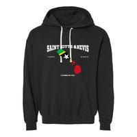 St Kitts Flag And Map St Kitts And Nevis Coordinates Garment-Dyed Fleece Hoodie