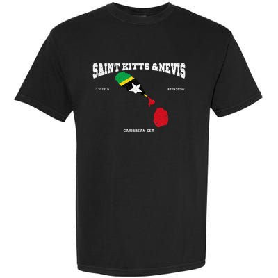 St Kitts Flag And Map St Kitts And Nevis Coordinates Garment-Dyed Heavyweight T-Shirt