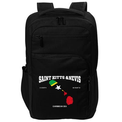 St Kitts Flag And Map St Kitts And Nevis Coordinates Impact Tech Backpack