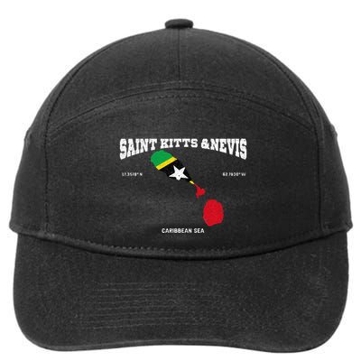 St Kitts Flag And Map St Kitts And Nevis Coordinates 7-Panel Snapback Hat