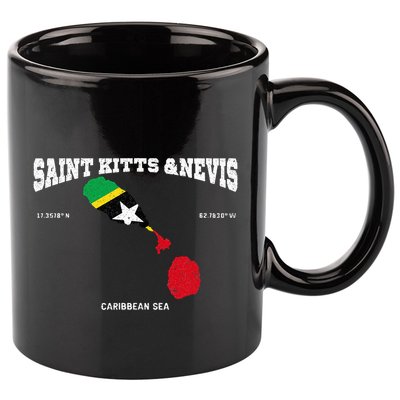 St Kitts Flag And Map St Kitts And Nevis Coordinates 11oz C Handle Ceramic Mug