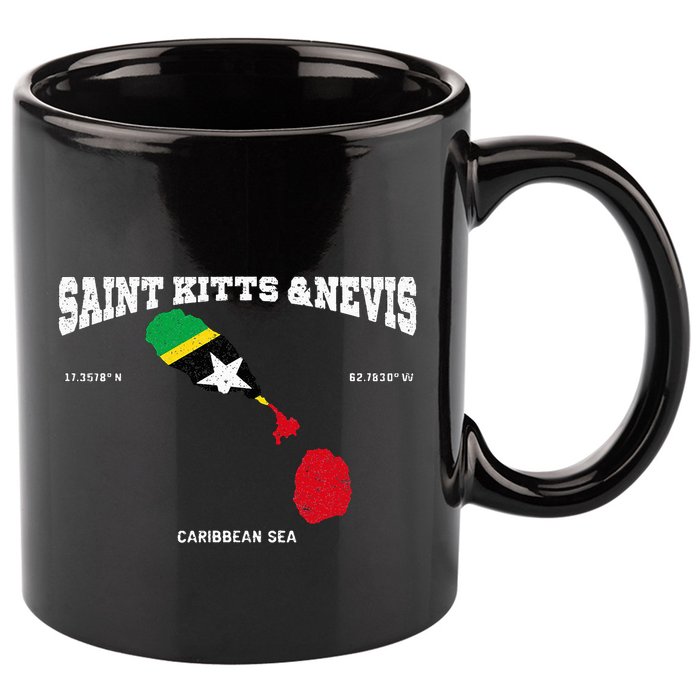 St Kitts Flag And Map St Kitts And Nevis Coordinates 11oz C Handle Ceramic Mug