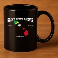 St Kitts Flag And Map St Kitts And Nevis Coordinates 11oz C Handle Ceramic Mug