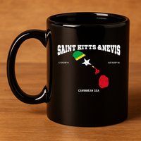 St Kitts Flag And Map St Kitts And Nevis Coordinates 11oz C Handle Ceramic Mug