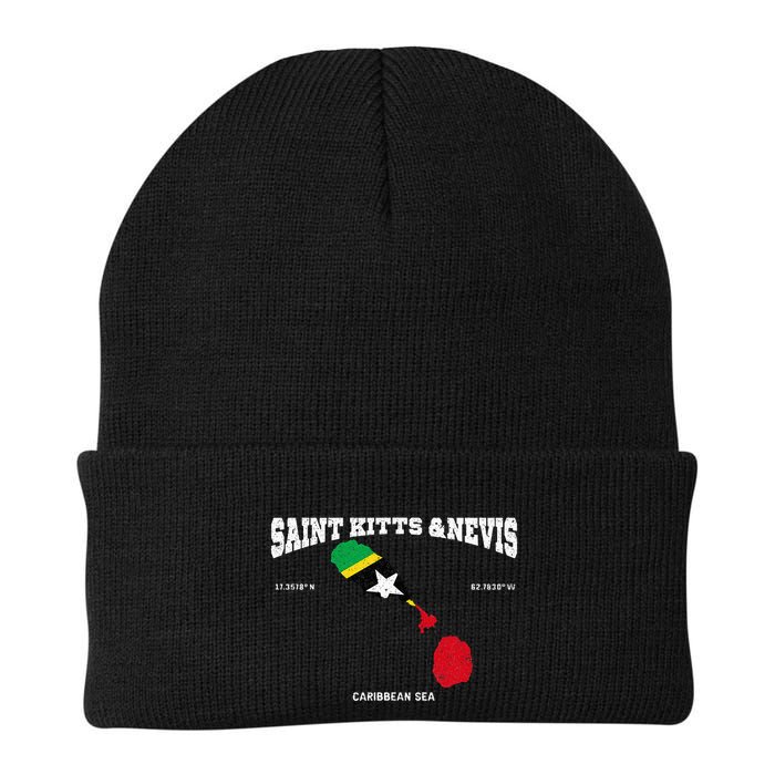St Kitts Flag And Map St Kitts And Nevis Coordinates Beanie