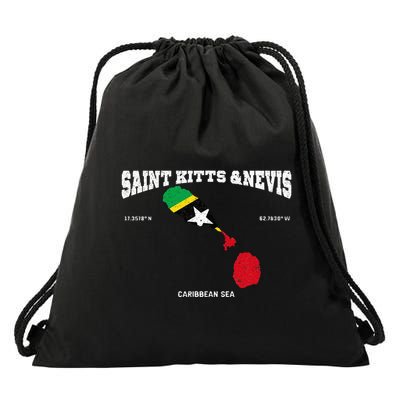 St Kitts Flag And Map St Kitts And Nevis Coordinates Drawstring Bag