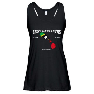 St Kitts Flag And Map St Kitts And Nevis Coordinates Ladies Essential Flowy Tank