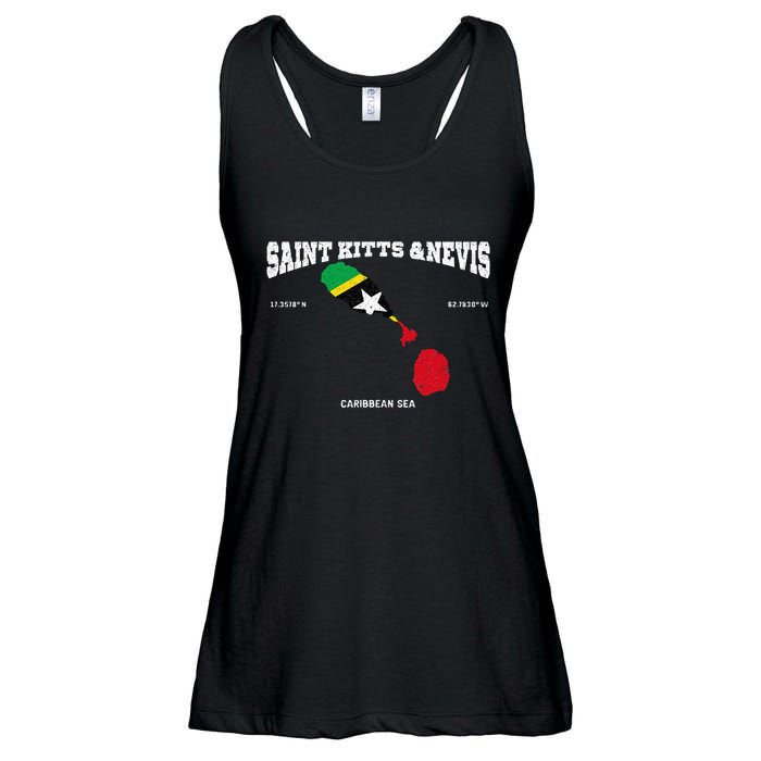 St Kitts Flag And Map St Kitts And Nevis Coordinates Ladies Essential Flowy Tank