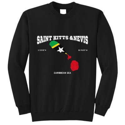 St Kitts Flag And Map St Kitts And Nevis Coordinates Tall Sweatshirt