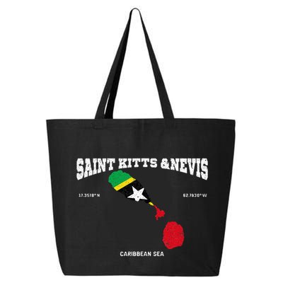 St Kitts Flag And Map St Kitts And Nevis Coordinates 25L Jumbo Tote