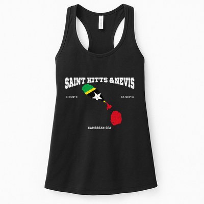 St Kitts Flag And Map St Kitts And Nevis Coordinates Womens Tank Top