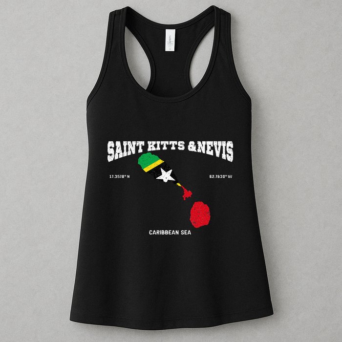 St Kitts Flag And Map St Kitts And Nevis Coordinates Womens Tank Top
