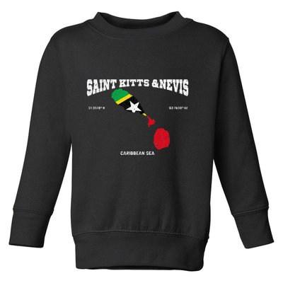St Kitts Flag And Map St Kitts And Nevis Coordinates Toddler Sweatshirt