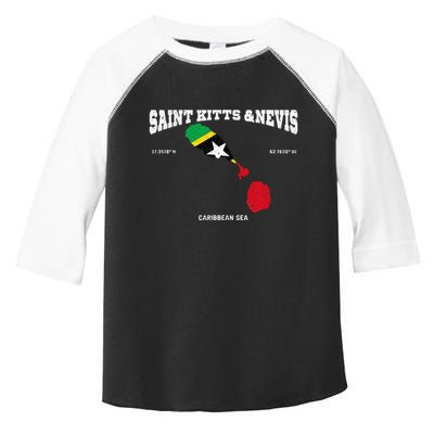 St Kitts Flag And Map St Kitts And Nevis Coordinates Toddler Fine Jersey T-Shirt