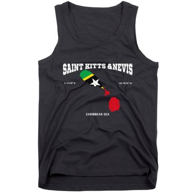 St Kitts Flag And Map St Kitts And Nevis Coordinates Tank Top