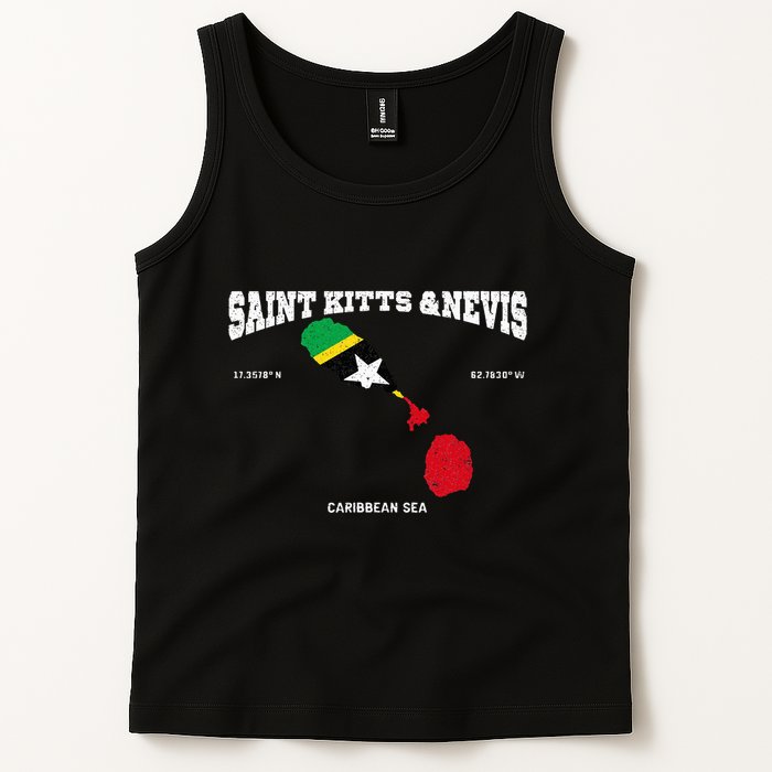 St Kitts Flag And Map St Kitts And Nevis Coordinates Tank Top