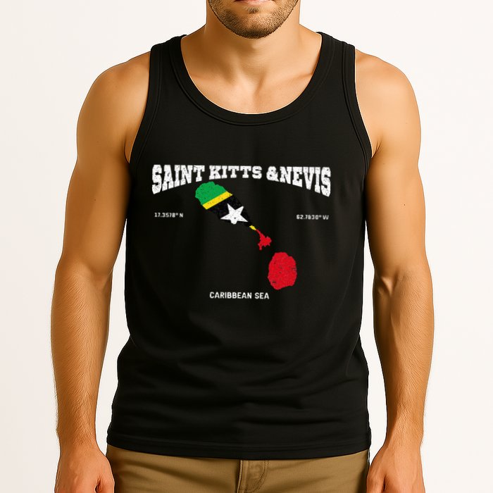 St Kitts Flag And Map St Kitts And Nevis Coordinates Tank Top
