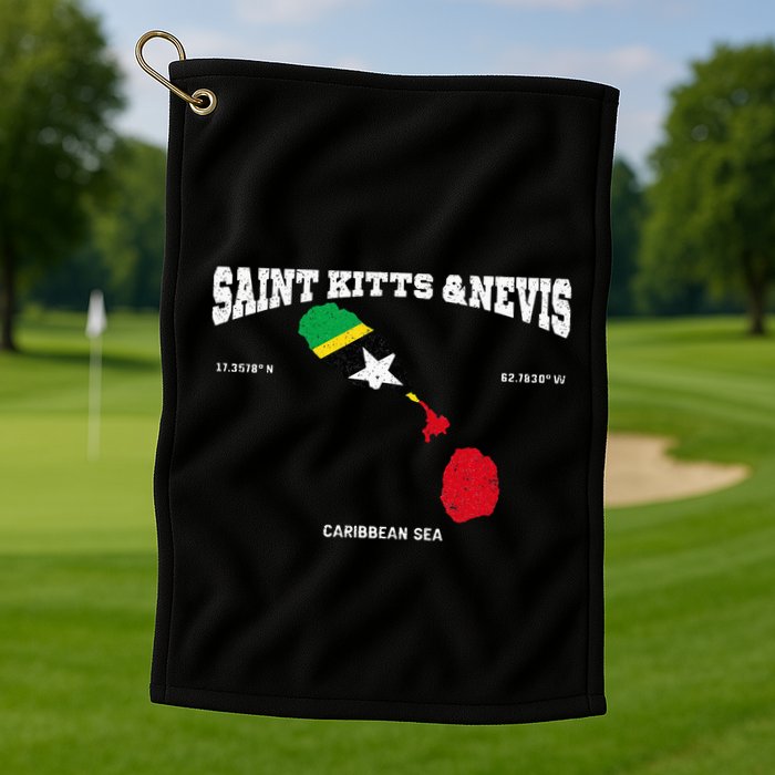 St Kitts Flag And Map St Kitts And Nevis Coordinates Golf Towel