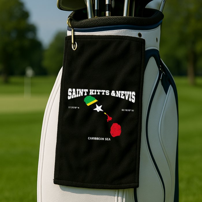 St Kitts Flag And Map St Kitts And Nevis Coordinates Golf Towel