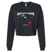 St Kitts Flag And Map St Kitts And Nevis Coordinates Cropped Pullover Crew