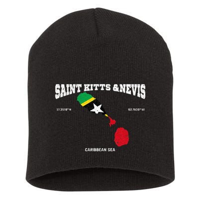 St Kitts Flag And Map St Kitts And Nevis Coordinates Short Acrylic Beanie
