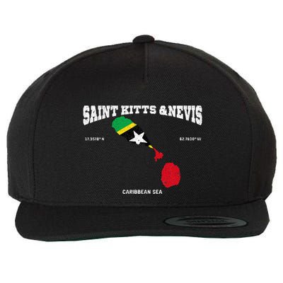 St Kitts Flag And Map St Kitts And Nevis Coordinates Wool Snapback Cap