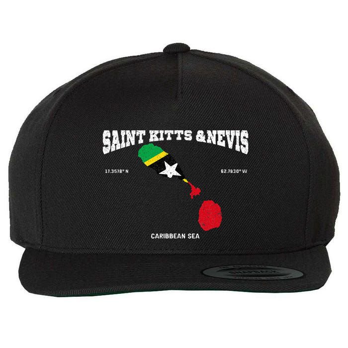St Kitts Flag And Map St Kitts And Nevis Coordinates Wool Snapback Cap