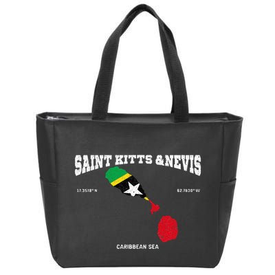 St Kitts Flag And Map St Kitts And Nevis Coordinates Zip Tote Bag