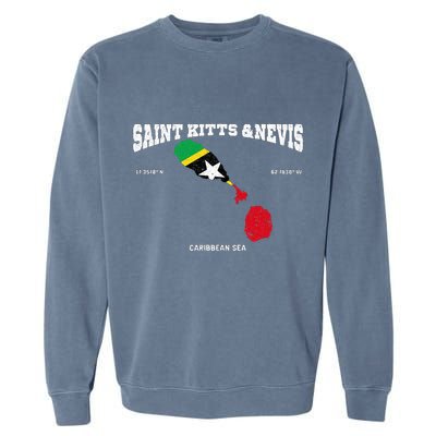 St Kitts Flag And Map St Kitts And Nevis Coordinates Garment-Dyed Sweatshirt