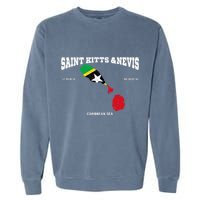 St Kitts Flag And Map St Kitts And Nevis Coordinates Garment-Dyed Sweatshirt