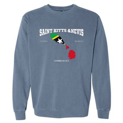 St Kitts Flag And Map St Kitts And Nevis Coordinates Garment-Dyed Sweatshirt