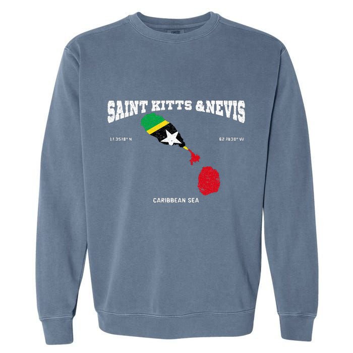 St Kitts Flag And Map St Kitts And Nevis Coordinates Garment-Dyed Sweatshirt