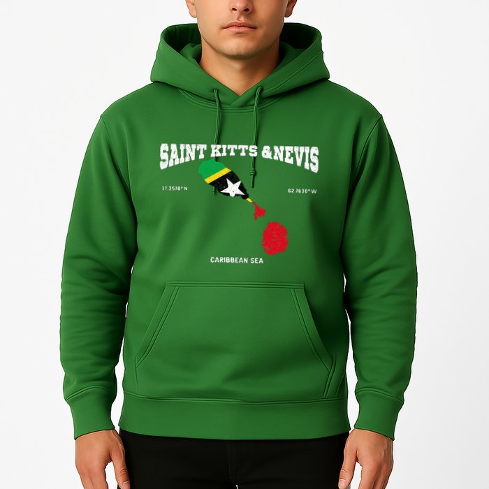 St Kitts Flag And Map St Kitts And Nevis Coordinates Hoodie
