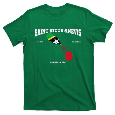 St Kitts Flag And Map St Kitts And Nevis Coordinates T-Shirt