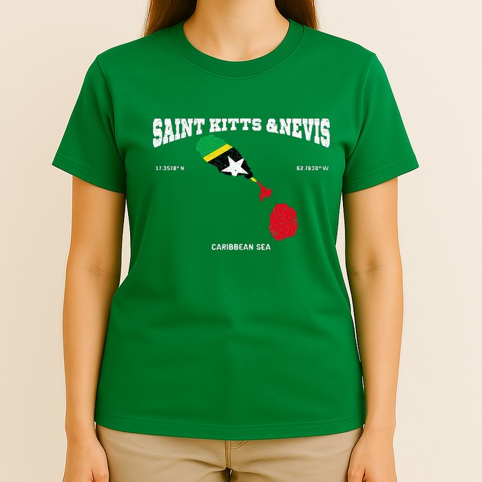 St Kitts Flag And Map St Kitts And Nevis Coordinates T-Shirt