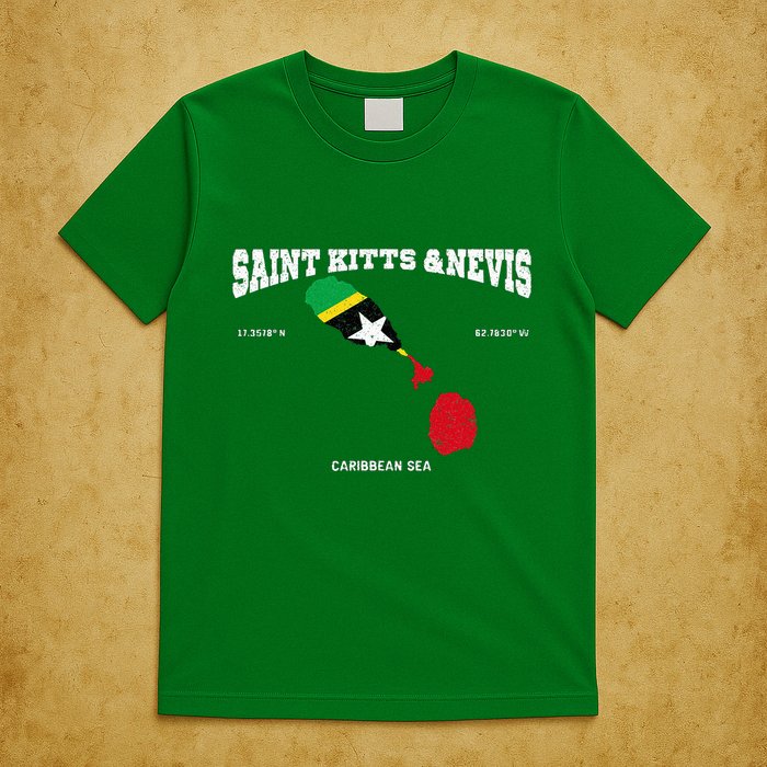St Kitts Flag And Map St Kitts And Nevis Coordinates T-Shirt