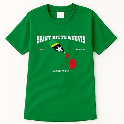 St Kitts Flag And Map St Kitts And Nevis Coordinates Tall T-Shirt
