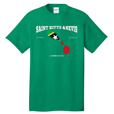 St Kitts Flag And Map St Kitts And Nevis Coordinates Tall T-Shirt