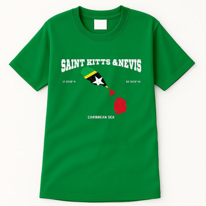 St Kitts Flag And Map St Kitts And Nevis Coordinates Tall T-Shirt