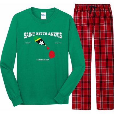 St Kitts Flag And Map St Kitts And Nevis Coordinates Long Sleeve Pajama Set