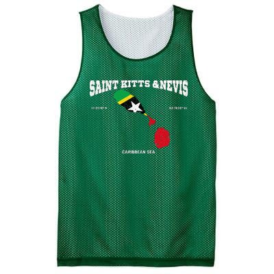 St Kitts Flag And Map St Kitts And Nevis Coordinates Mesh Reversible Basketball Jersey Tank