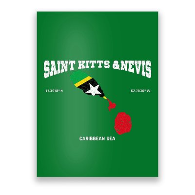 St Kitts Flag And Map St Kitts And Nevis Coordinates Poster